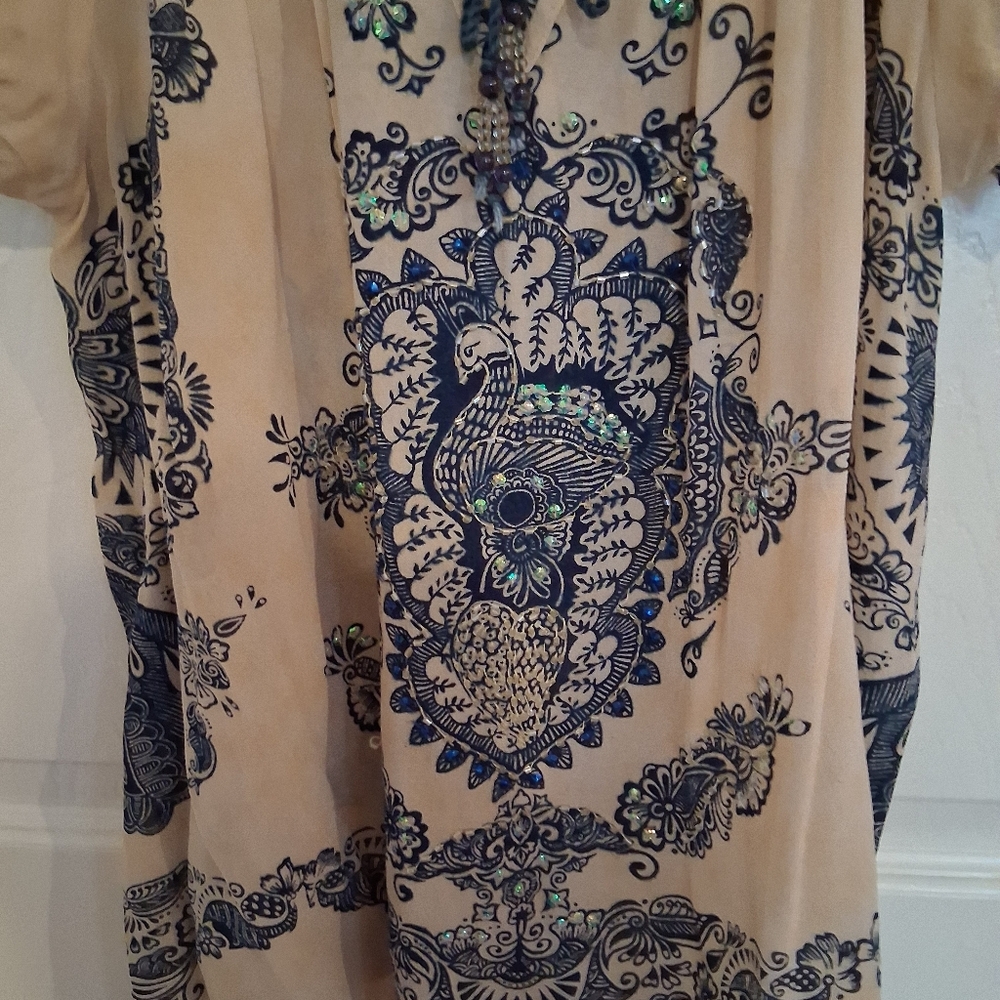 Bila Cream and Navy Embroidered Top